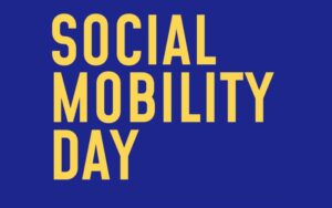 The words SOCIAL MOBILITY DAY appear in yellow on a blue background.